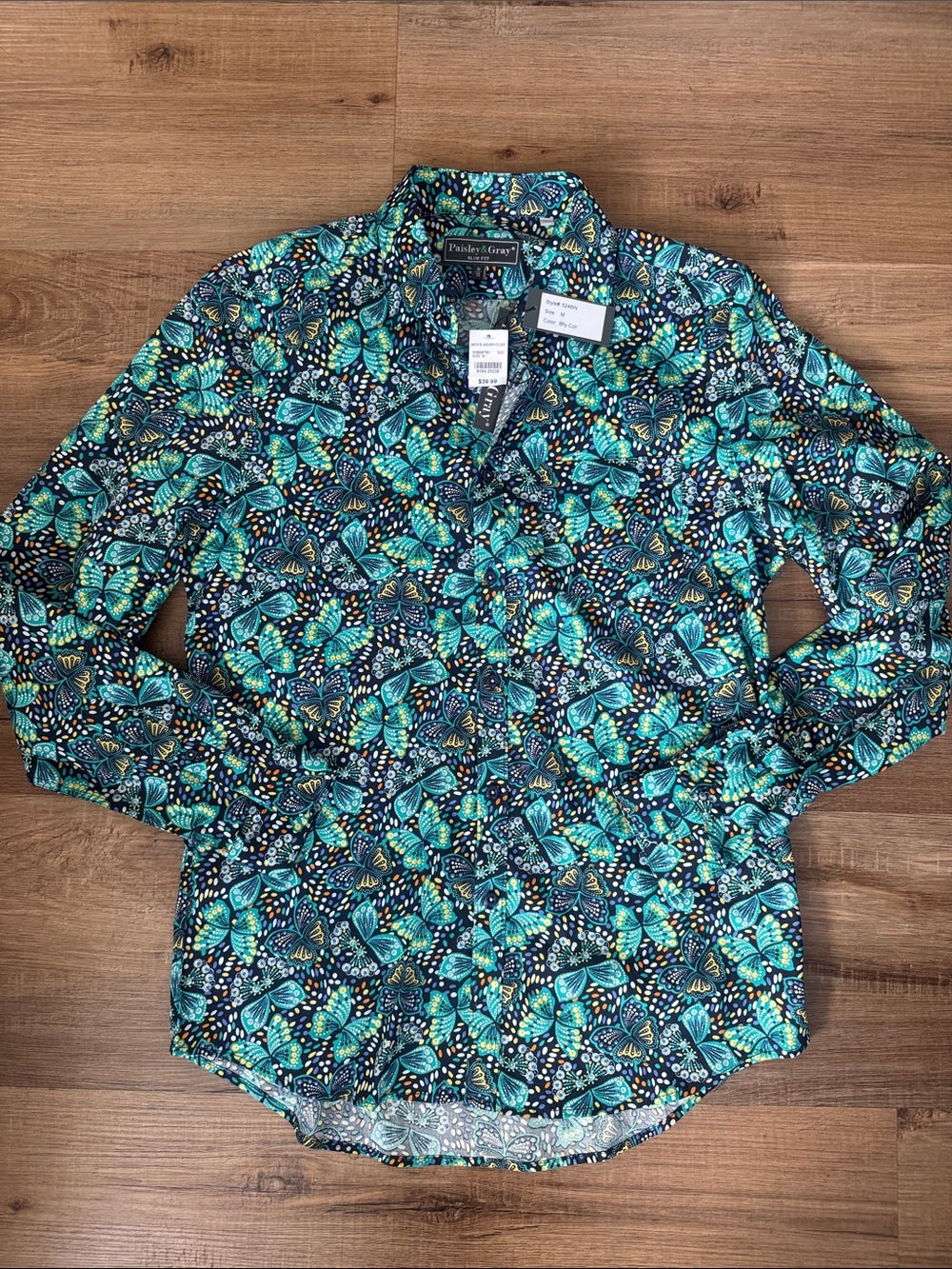 Paisley & Gray Shirt Men’s Medium 16 Butterfly Print Button Front NWT